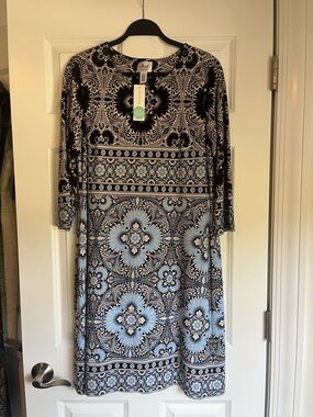 DM Collection Josephina Jersey Dress Black and Light Blue Printed